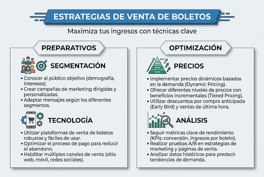 Infografía con las mejores estrategias para aumentar la venta de entradas